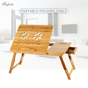 

SUFEILE Portable laptop table Folding bamboo computer desk Pregnant woman dining table Computer desk with fan radiator D50