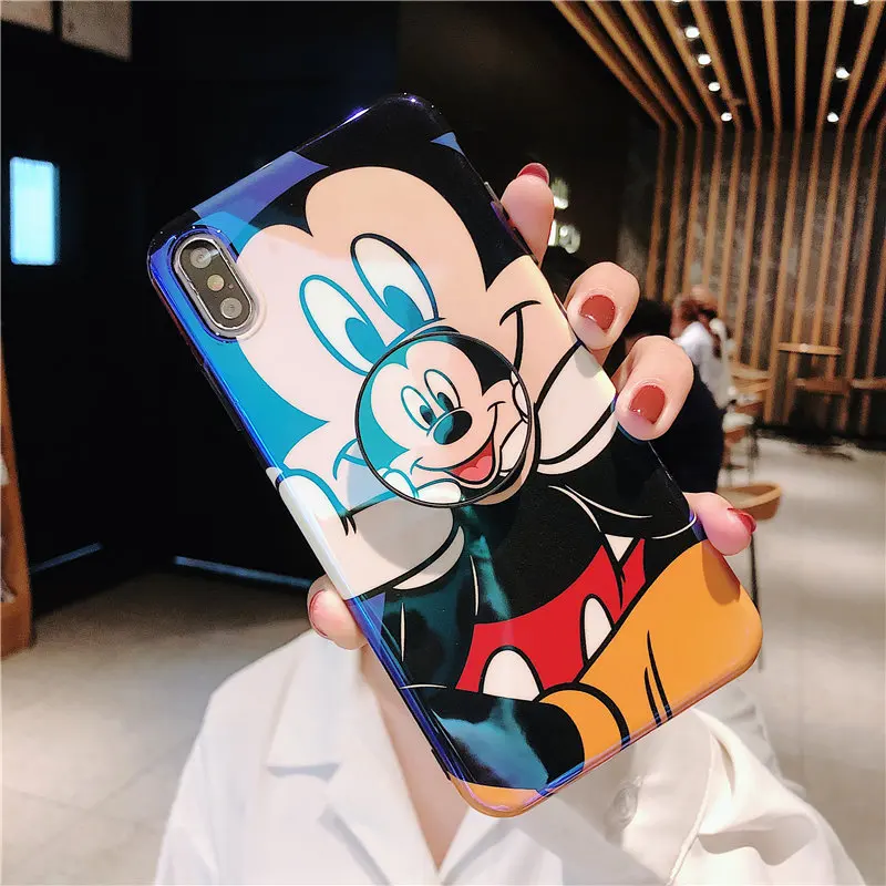 Милый мультик держатель чехол для Coque iPhone X XS Max 11 11Pro Max чехол Blu-Ray мягкий чехол для телефона для iPhone XR 7 8 6 S Plus чехол - Цвет: With Bracket Case C