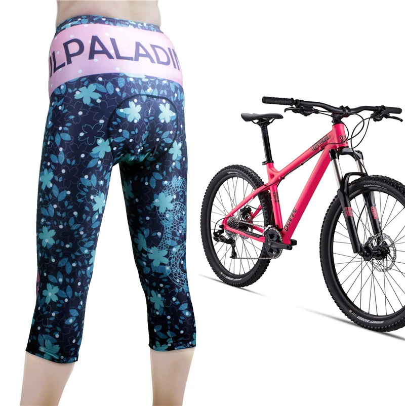 ILPALADINO Women Pro 3D Padded Gel Bicycle Cycling Trousers Floral Print Maillot Cycling Pants Mountain Bike Tight Cropped Pants