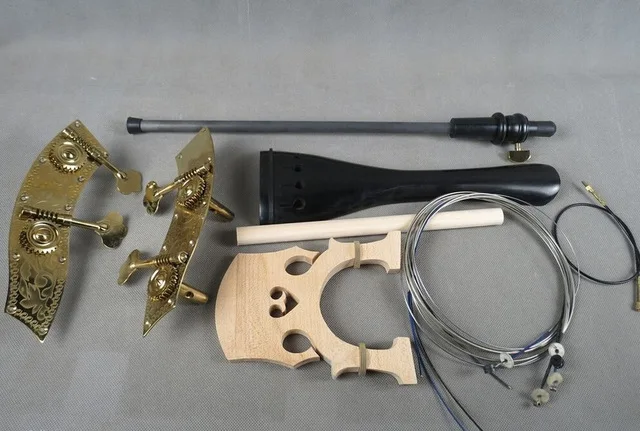 

Double bass outfit parts : bridge,tailpiece,unite style pegs,endpin,strings