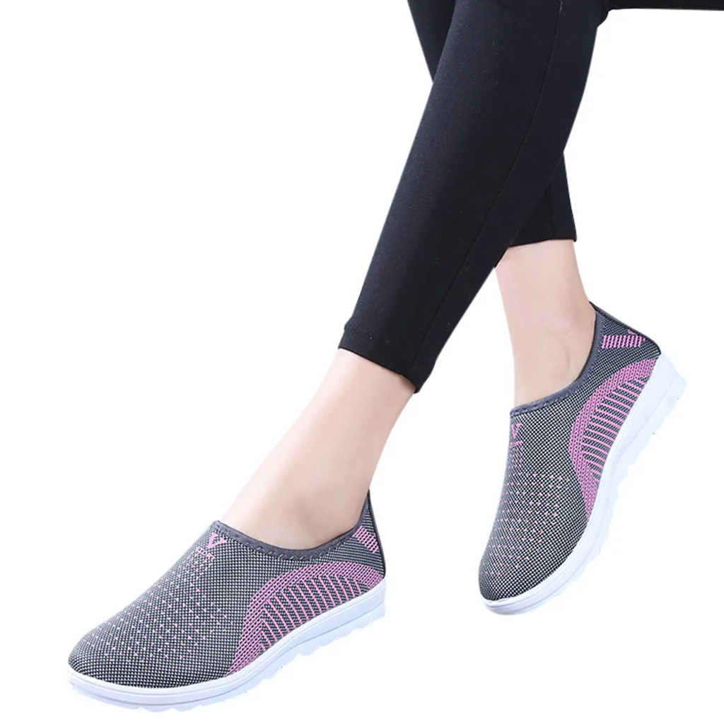 Women's Mesh Flat shoes patchwork slip-on Cotton Casual shoes for woman Walking Stripe Sneakers Loafers Soft Shoes zapato