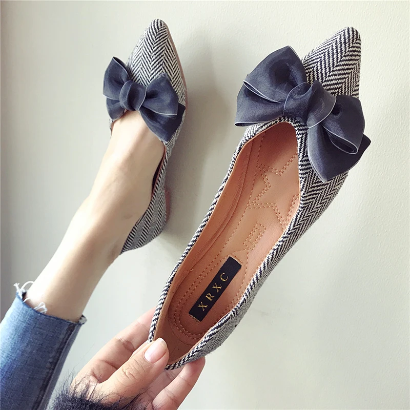 

Big Size 41 pregnant moccasins stripes lady mixed color espadrilles cozy bowtie pointy flat shoes women shallow slip on creepers