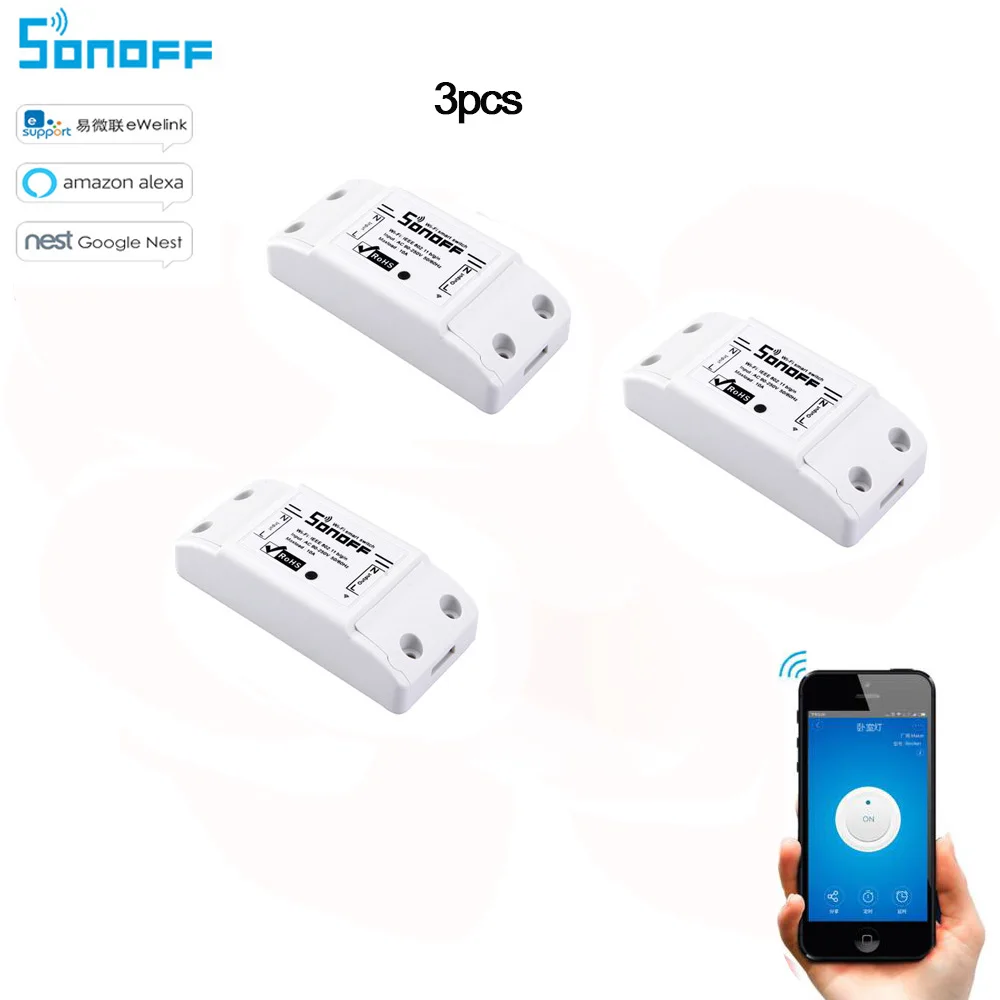 

3pcs Sonoff Wifi Switch Wifi Controlled Smart Switch Wireless Relay Switch Universal DIY Wifi Switch Smart Home Domotica Device