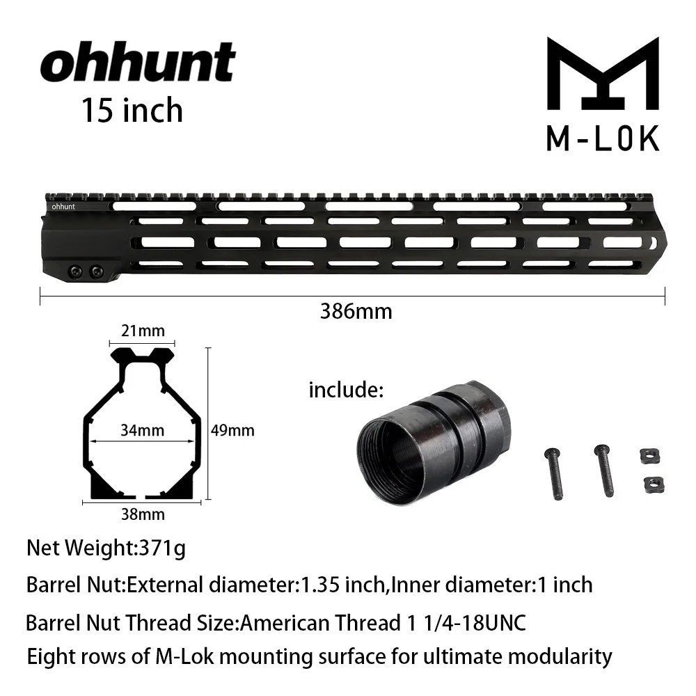 Оххант тактический AR15 свободный поплавок M-LOK Handguard 7 "9" 10 "12" 13,5 "15" 17 "ПИКАТИННИ с стальная муфта ствола для прицела