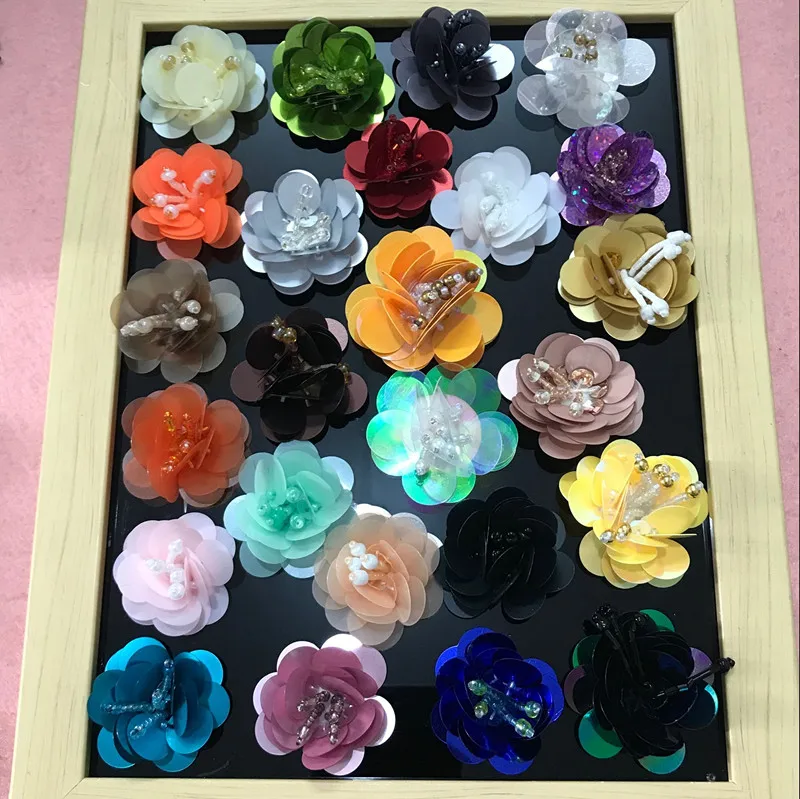 

Handmade beaded 3D flower patch for cloth paste multicolor decorative applique diy accessories bag cap shoes flower applique