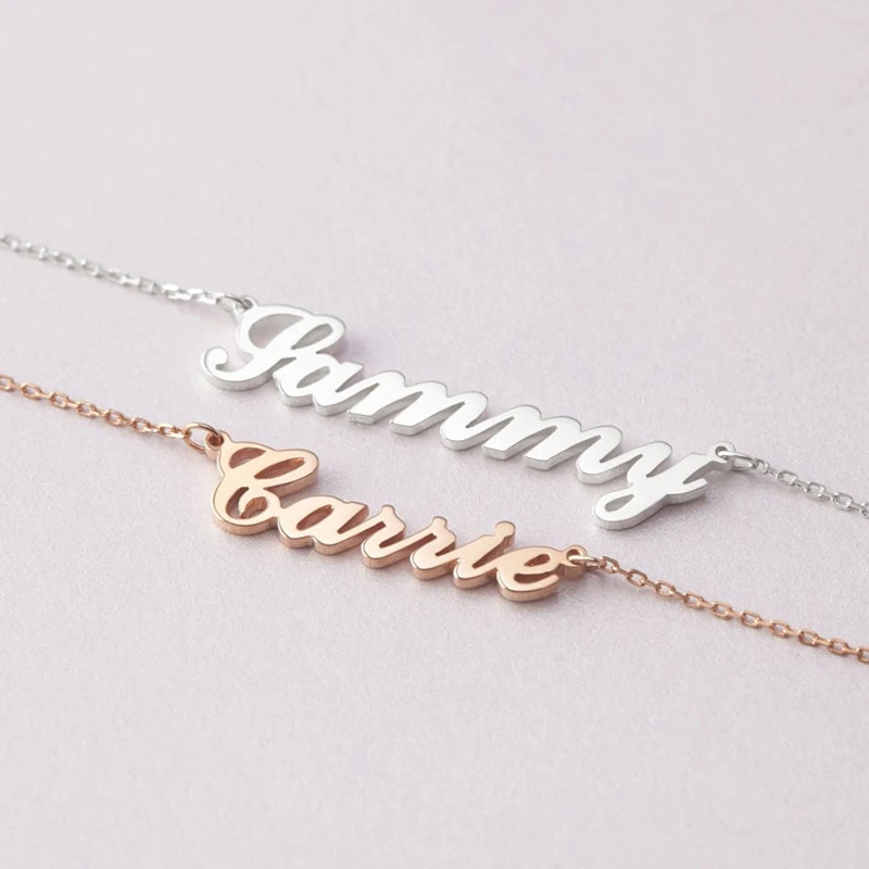 

Personalized Customized Jewelry Silver Name Necklace Women Birthday Gift Stainless Steel Chain Nameplate Pendant Bijoux Femme