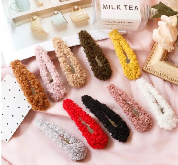 

New Fashion lambswool Hair Clip for Women Elegant Korean Design Cashmere Metal Hairgrips girls Hairpins Hair Styling Accessories