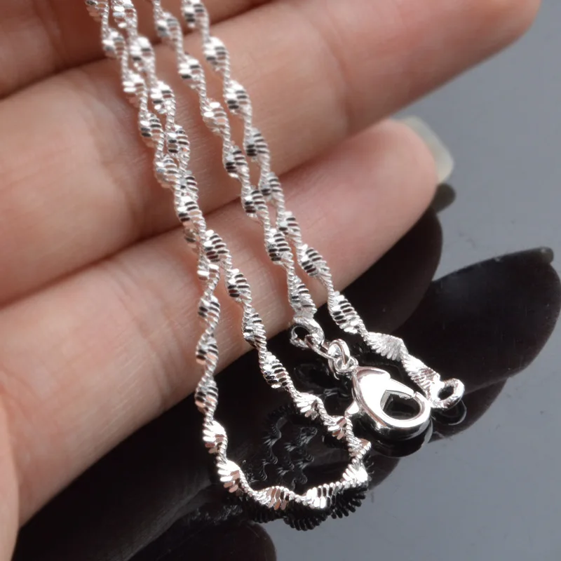 

Utimtree 2MM High Quality 925 Sterling Silver Water-wave Chain Necklaces Jewelry for Pendants Necklace Accessory Women Girl Gift