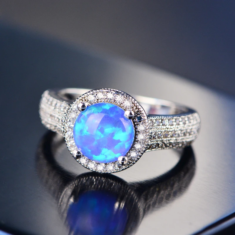 Elegant Women 925 Silver Wedding Rings Multi-color Opal Ring Size 6-10