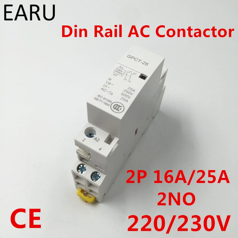 GPCT1 2P 16A 25A 220 В/230 В 50/60 Гц din рейка Ac контактор для дома 2NO домашнего