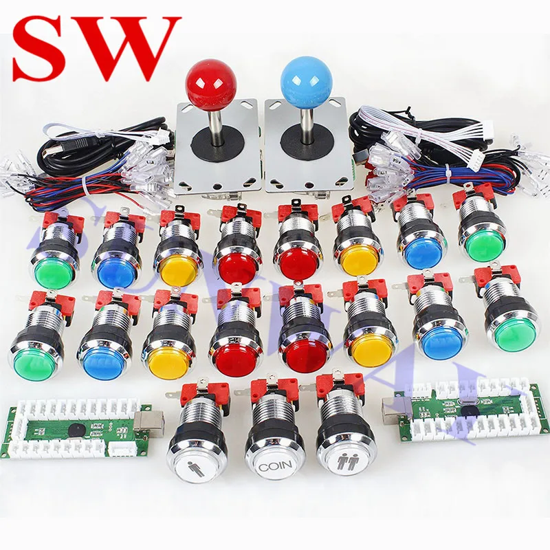 Arcade Game DIY Parts kit for PC Zero Delay USB Control Board with 5Pin Joystick + 16x 30MM and 4x 24MM Buttons Mame Kits Part