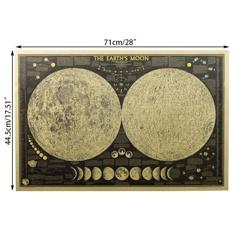 Большая винтажная морская карта Ретро Карта мира Земля Луна плакат Настенная карта знаменитые архитектурные руины украшение дома Наклейка на стену - Цвет: As show
