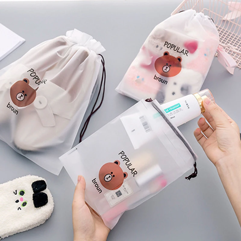 الدب حقيبة مستحضرات تجميل شفافة السفر حقيبة مستحضرات تجميل النساء سستة المكياج حمام المنظم كيس التخزين غسل الزينة Beaut عدة H107