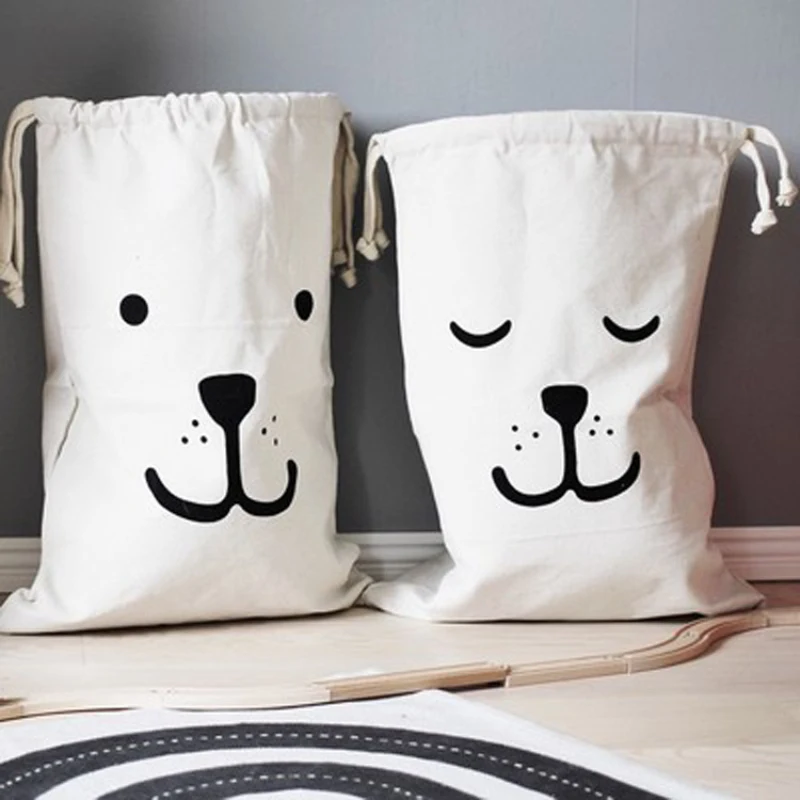 

INS Canvas Drawstring Bag Large Baby Toys Storage Bag Laundry Cotton Pouch Bags Sack Organization Bear Batman Hanging Household