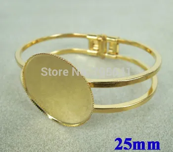 

25mm Golden tone Plated Blank Bangle Base Circle Bezel Tray Cabochons Style Spring Bracelet cuff Bangle Settings DIY Findings