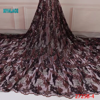 

French Laces Fabrics 2019 Latest High Quality tulle lace wifh beads Fabric For Wedding Nigerian Tulle Lace Material YA2725B-4