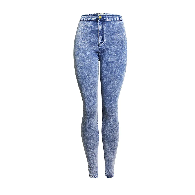 Fashion Women Jeans Blue Cotton Washed Denim High Waist jeans Skinny
