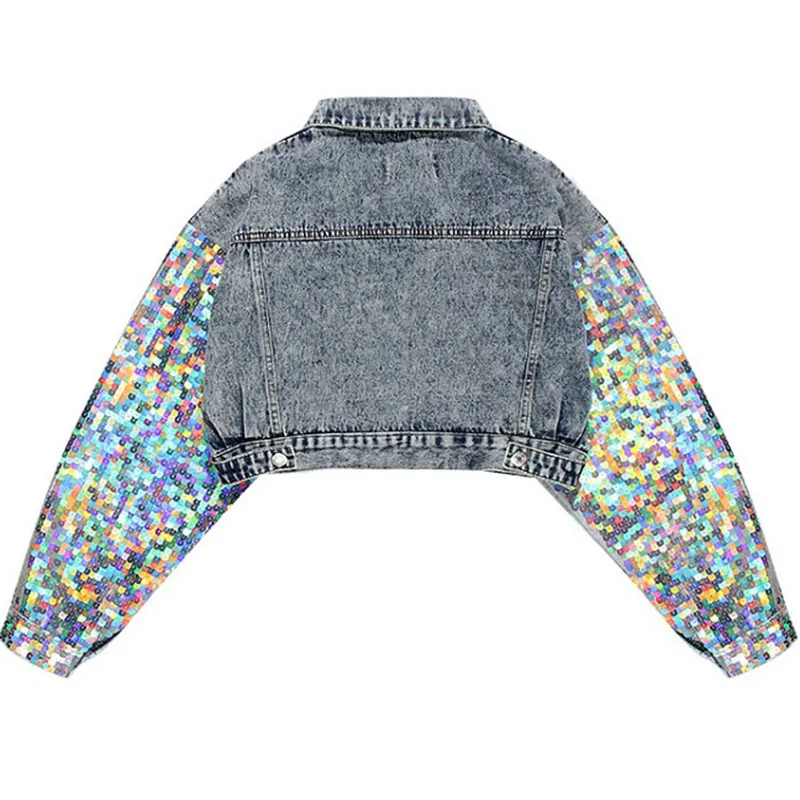 Модная Джинсовая куртка, ручная работа, женские джинсы с блестками ...