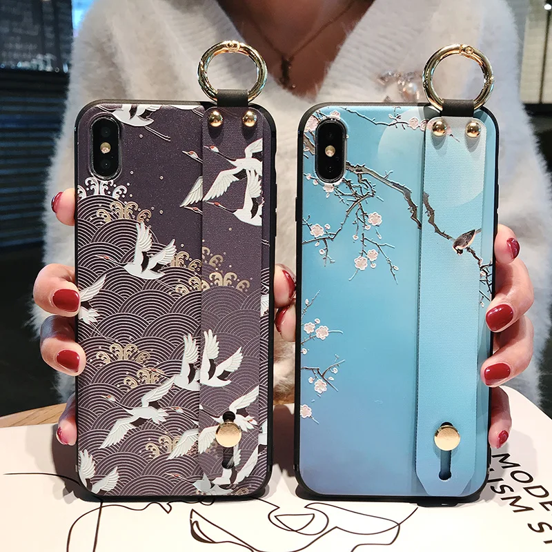 

3D Relief Wrist Strap Hand Band Phone Case For iphone XS Max X XS XR Finger Ring Back Cover For iphone 7 8 6 6s Plus Stand Capa