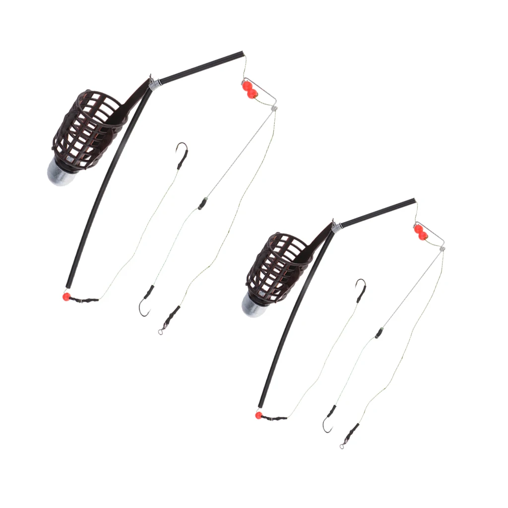 2pcs Fishing Feeder Basket Holder Fishing Bait Cage w/ Line 9# Hooks 30g/40g Alimentador de pesca engraissement de peche
