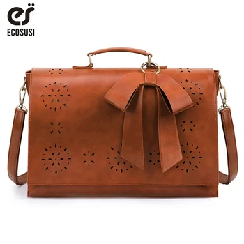 ECOSUSI 15.7' Laptop Messenger Bag For Women 2019 Designer Bags Famous Brand PU Leather Vintage School Shoulder Retro Handbag zmqn women messenger bags famous brand 2018 vintage retro women crossbody bag small pu leather handbags for women splicing a523