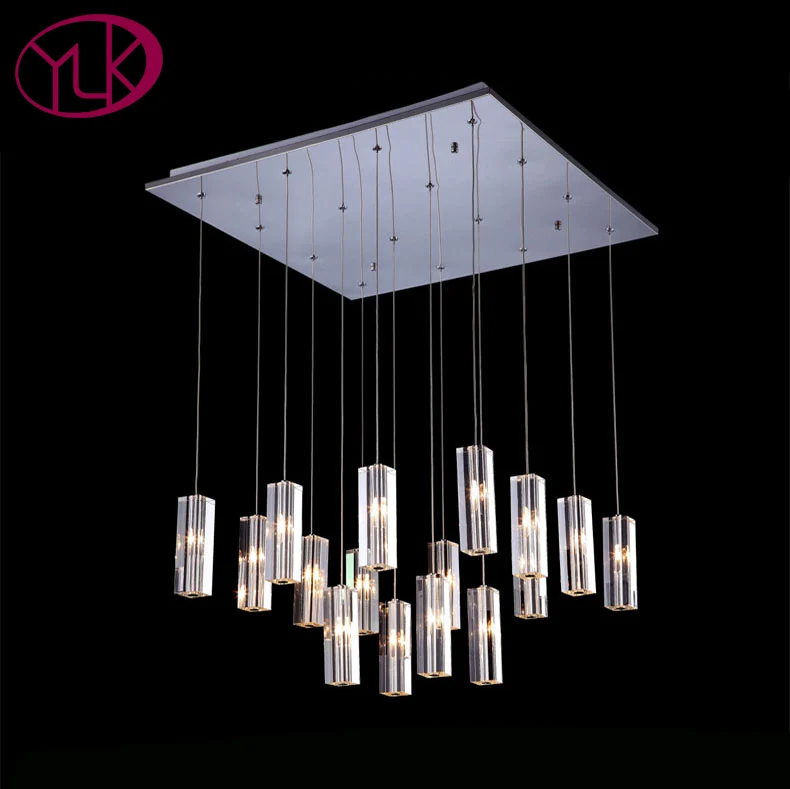 

Youlaike Luxury Modern Crystal Chandelier For Living Room Hanging Crystal Tubes Lighting Fixtures Square Flush Mount LED Lamps