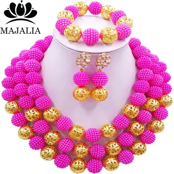 

Majalia Fashion Nigeria Wedding African Beads Jewelry Set Hot pink Crystal Necklace Bridal Jewelry Sets Free shipping 3BU018