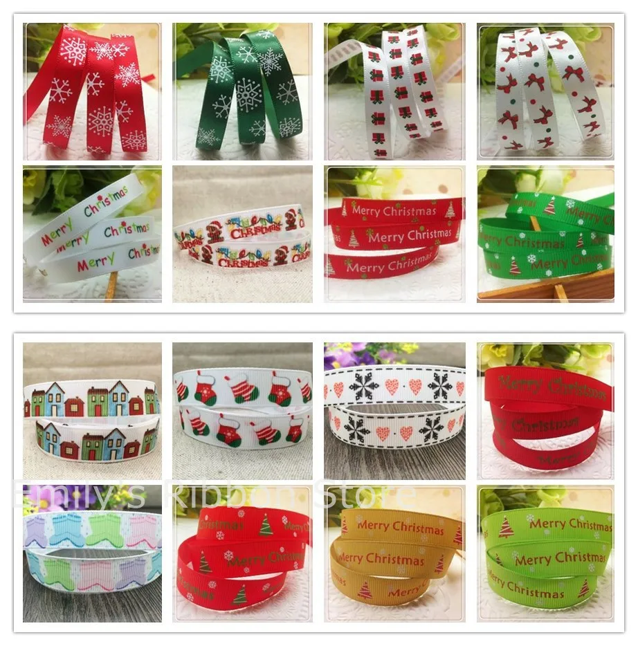 

Free shipping 3/8'' 9mm 5/8''16mm width snow printed satin grosgrain ribbon Christmas ribbon gift package DIY holiday ribbon 10y