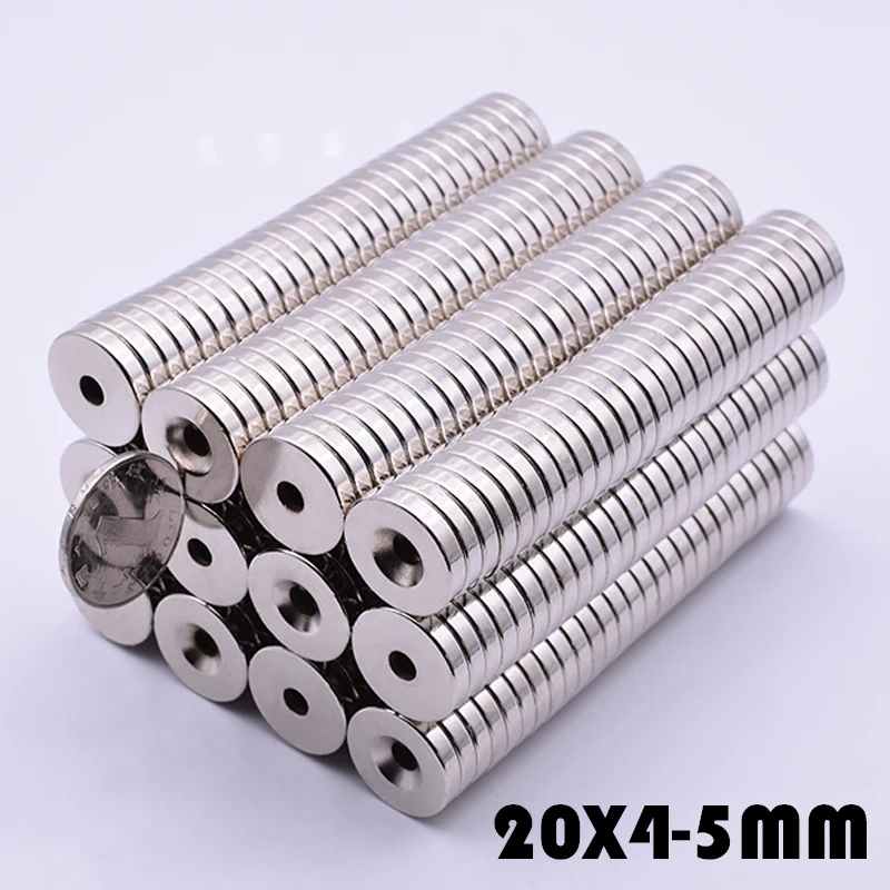 

10Pcs 20x4 mm Neodymium Magnet With Hole 5mm N35 Super Powerful neodymium magnets for crafts gallium metal Disc 20*4 mm