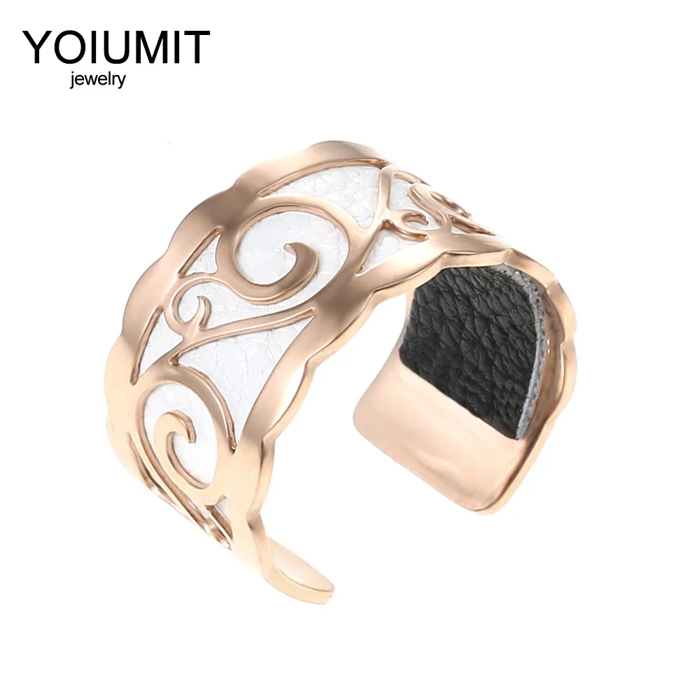 

Cremo Adjustable Rose Gold Bague Interchangeable Leather Hollow Ring Elegant Bijoux Femme Finger Ring High Polished Jewelry