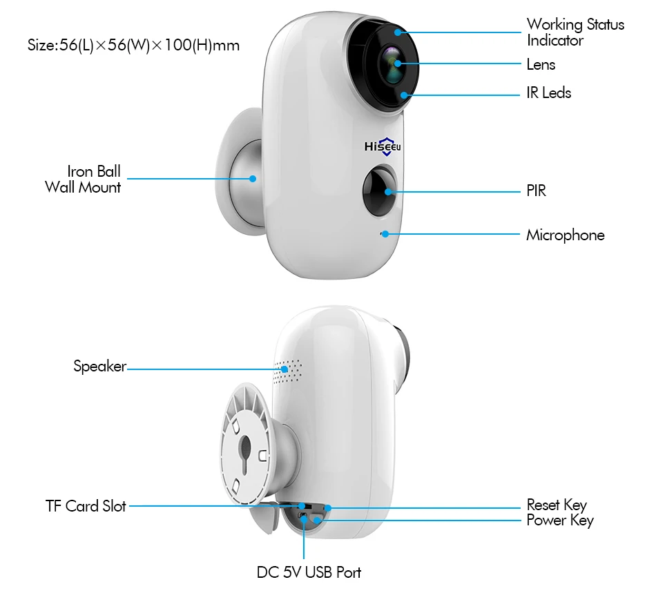 Hiseeu C10 беспроводная аккумуляторная батарея ip-камера без проводов CCTV wifi наружная IP65 защита от атмосферных воздействий Домашняя