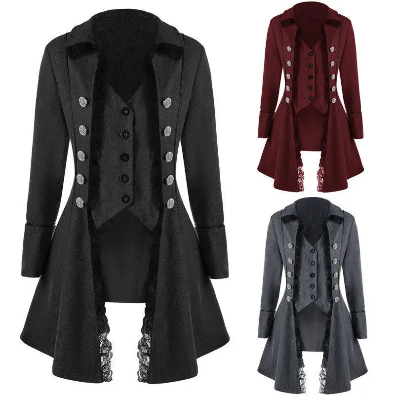 

Cosplay Prince Costumes Full Dress Middle Ages Steampunk Retro Pure Color Men Overcoat Uniform Tuxedo Vampire Costume