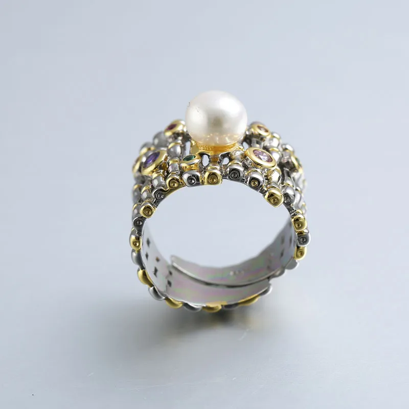 Natural Freshwater Baroque Pearl Wave Gold Silver Zircon Rings | Muduh ...