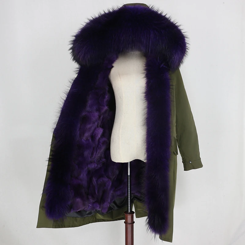 OFTBUY, водонепроницаемая верхняя одежда, удлиненная парка, пальто с натуральным мехом, зимняя куртка для женщин, воротник из натурального меха енота, подкладка из лисьего меха, съемная - Цвет: green purple