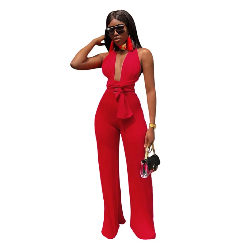 Sexy Deep V Neck Nightclub Bandage Jumpsuit Women S Summer Sleeveless