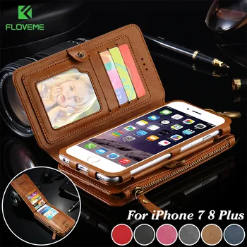 

FLOVEME Brand Retro Leather Wallet Bag Case for iPhone 7 8 Plus Detachable 2 in 1 Flip Card Holder Cover for Apple iPhone 7 Plus