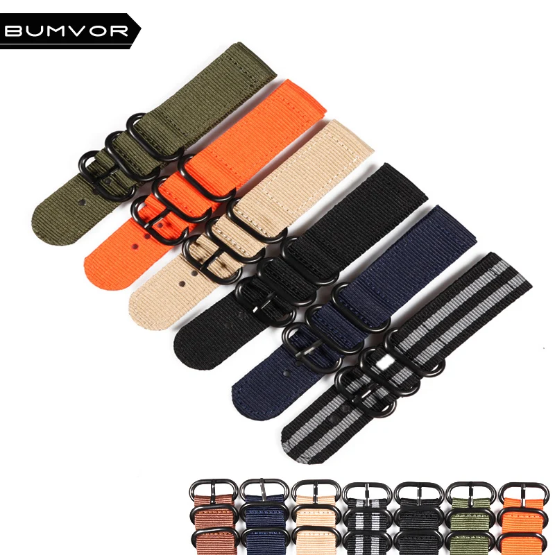 

Frosted three-ring buckle with nylon strap 20 MM 22 MM 24 MM new on-site strap canvas table military strap