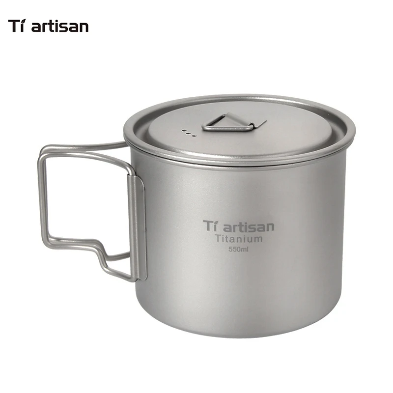 Tiartisan de titanio puro 550 ml Camping al aire libre de la olla de agua taza de té tazas de café mochila utensilios de cocina Ta8310