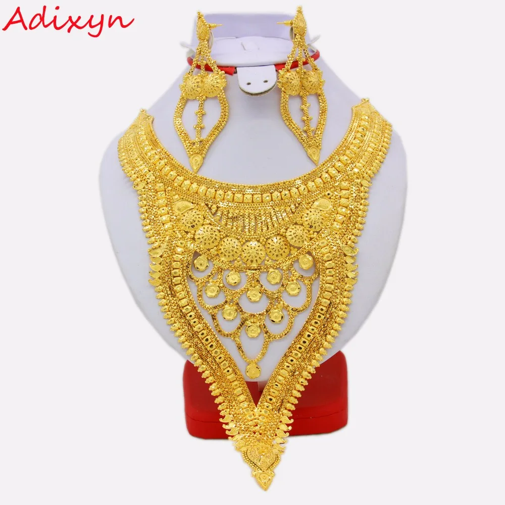 

Adixyn NEW Dubai Necklace&Earrings Jewelry Set for Women Gold Color & Copper African/Arab/Middle East Wedding/Party Gifts
