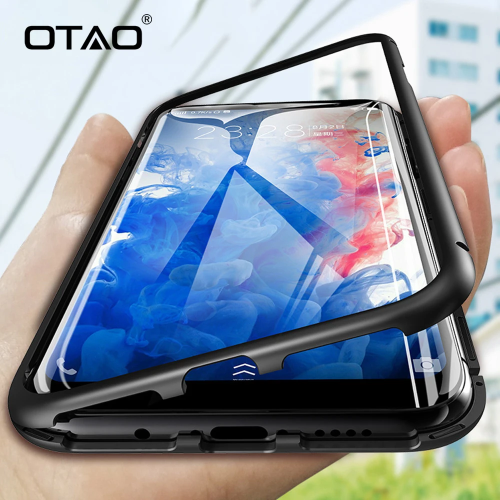 OTAO 360 Magnetic Metal Case For Samsung Galaxy S9 S8 S10 Plus S7 Edge A5 Tempered Glass Back Magnet Cover Note 9 8 Cases Coque