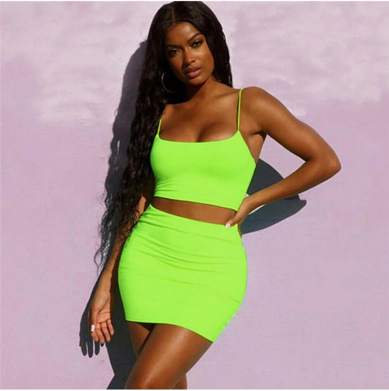 Two piece set Evening Party Club Clubwear Women Sexy Bodycon Crop Top Mini Skirt Set Ladies suit 2 piece set 2pcs Streetwear