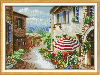 

A street view Cotton cross stitch kits scenery 14ct white 11ct print embroidery DIY handmade needlework wall home decor
