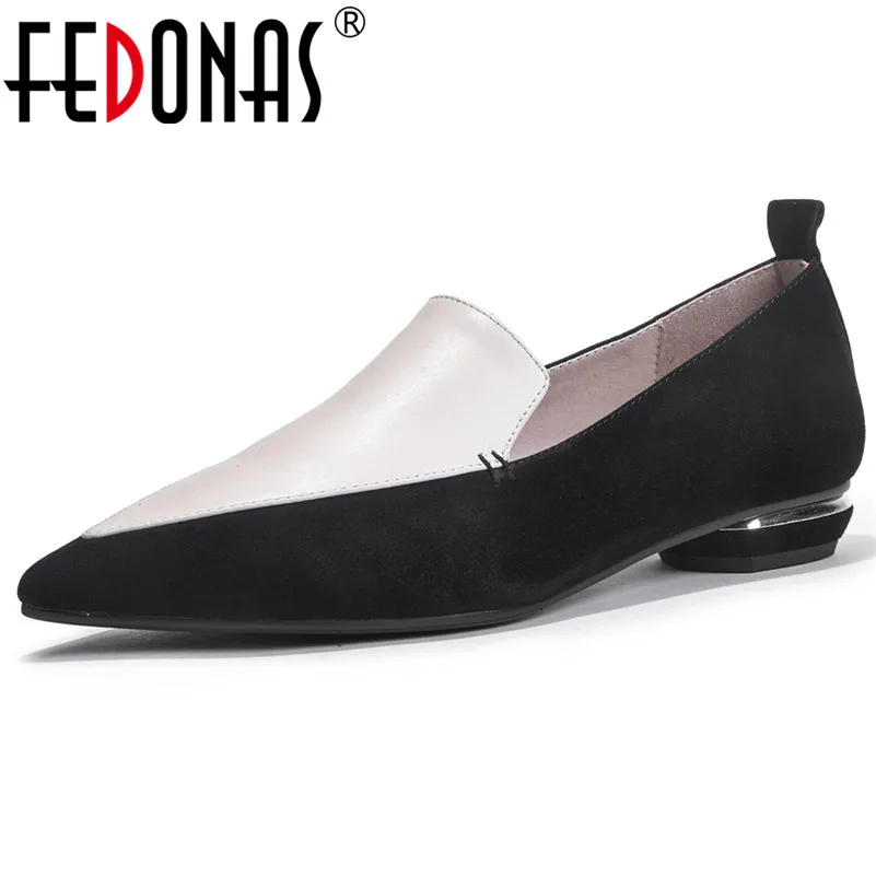 

FEDONAS New Women Genuine Leather Med Heels Office Pumps Elegant Patchwork Spring Summer Casual Shoes Woman 2019 New Shoes