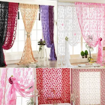 

1 Piece New Lace Net Curtain Butterfly Print String Room Window Tassel Panel Home Textile Decor