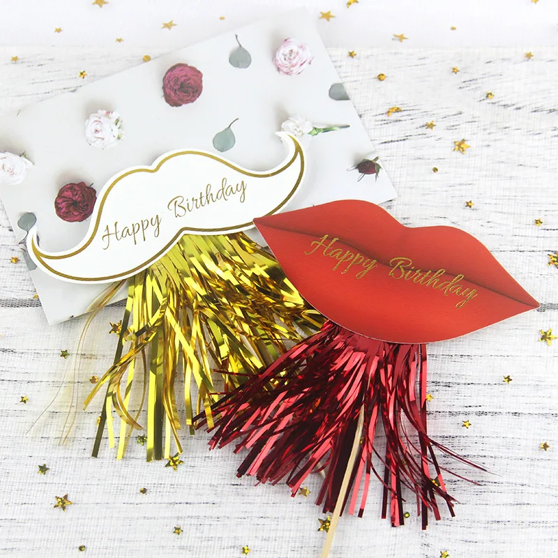 

Cake Topper Flags Moustache Red Lips Cupcake Toppers Bride Kids Happy Birthday Wedding Cake Wrapper Party Baking DIY Flag