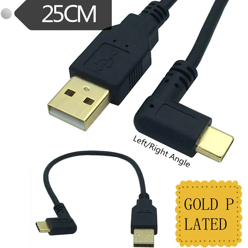 

Left & right Angled 90 Degree Gold-plated USB3.1 type-c USB Male to USB male Data Charge connector Cable 25cm for Tablet phone