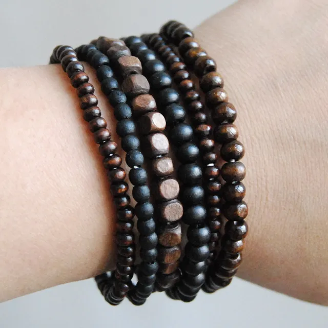 Free Shipping 24pcs Lot 8 Square Wood Beads Bracelet For Men In 24pcs Lot 8 Square Wood Beads Bracelet For Men