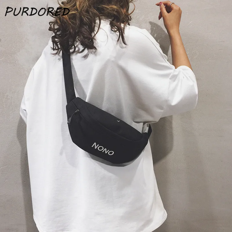 

PURDORED 1 Pc Women Solid Waist Pack Canvas Fashion Chest Pocket Sport Runner Bags for Women Crossbody Shoulder Bag Heuptas
