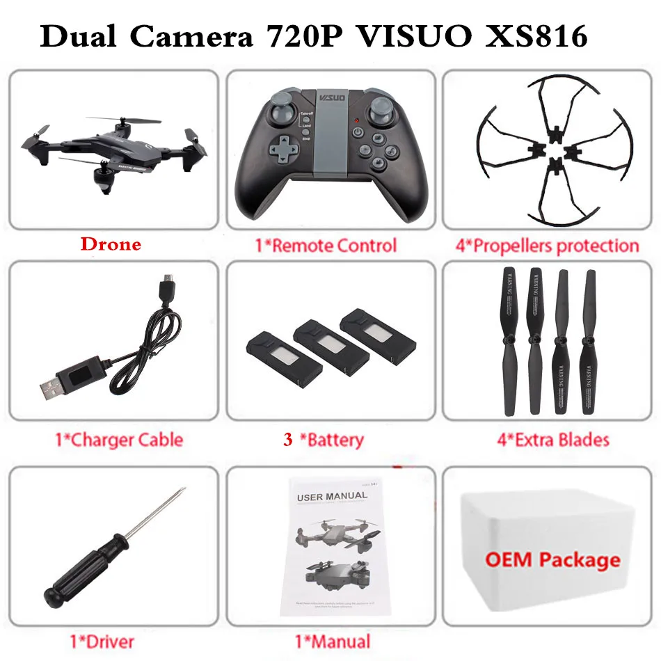 VISUO XS816 Радиоуправляемый Дрон с 720 P/4 K двойной камерой Дрон оптический поток Квадрокоптер с камерой жестом Квадрокоптер для селфи, Дрон - Цвет: 720P 3B Foam Box