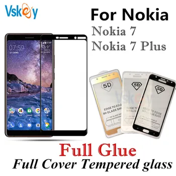 

VSKEY 10Pcs Full Glue Tempered Glass For Nokia 7 Plus Screen Protector Nokia 7Plus Full Cover Anti-Scratch Protective Film